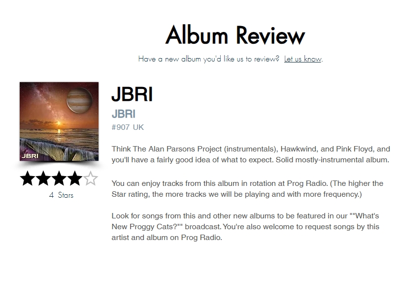 JBRI gets 4* review on progradio.com